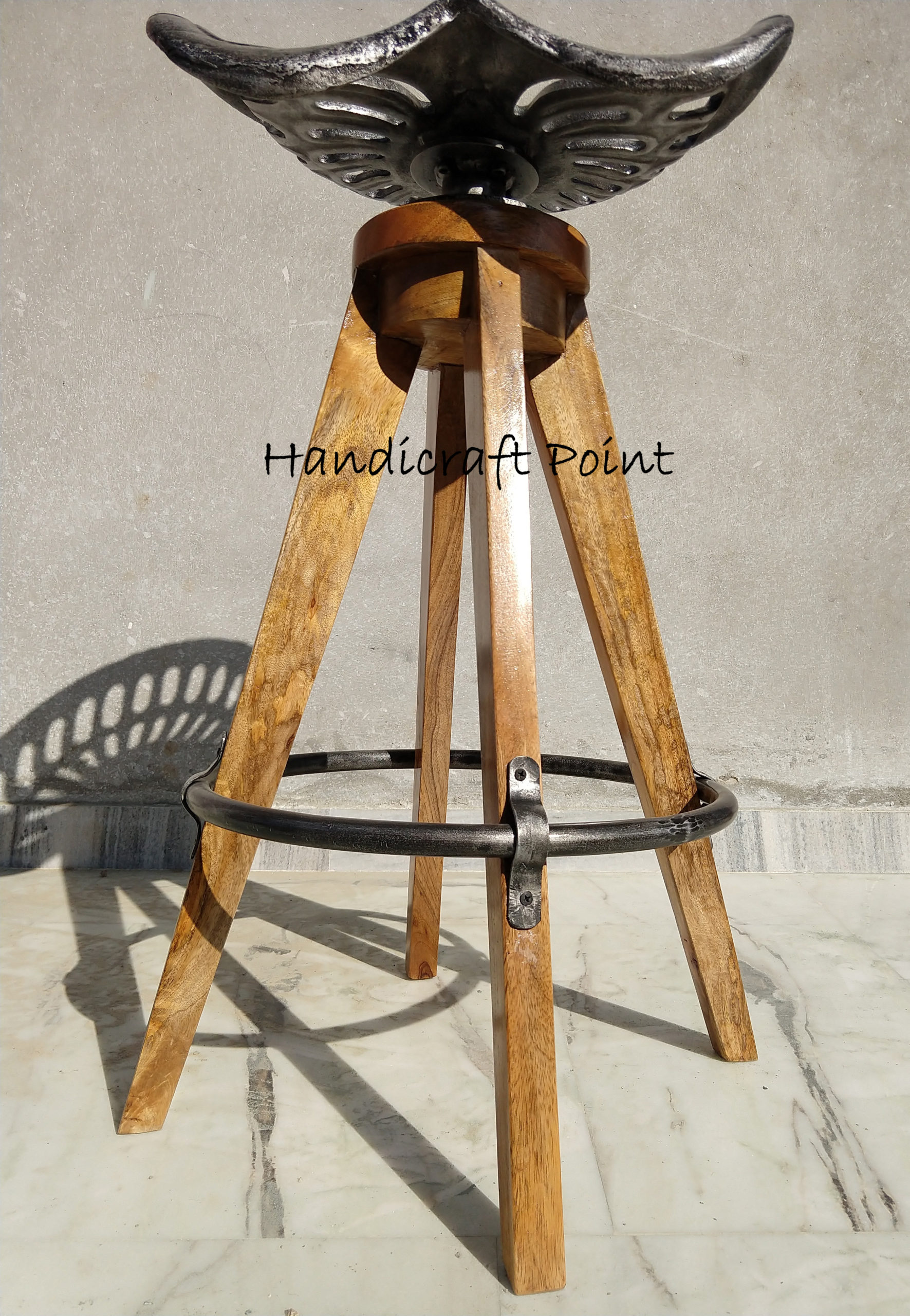 Wooden 4 Leg tractor seat bar stool Handicraft Point